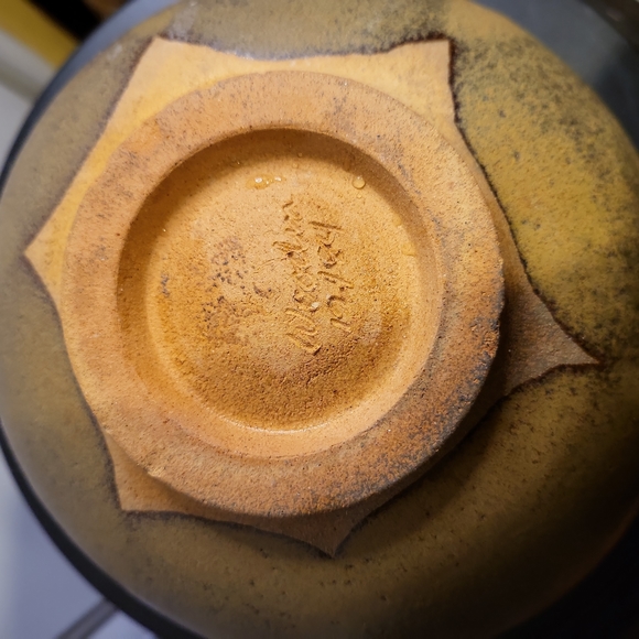 Signed Studio Pottery Wabisabi Blue Mid-century Bowl 7 5/8" - Picture 8 of 10